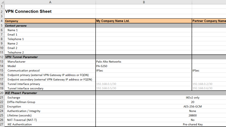 VPN Connection Sheet